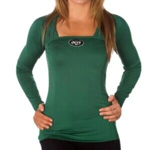 New York Jets All Sport Couture Long Sleeve Shirt with Mesh Collar Size Small